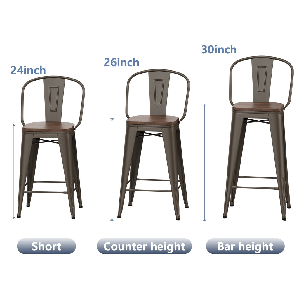 Tabourets de bar de ferme Andeworld, ensemble de 4 tabourets de bar à hauteur de comptoir - Ensemble de 4