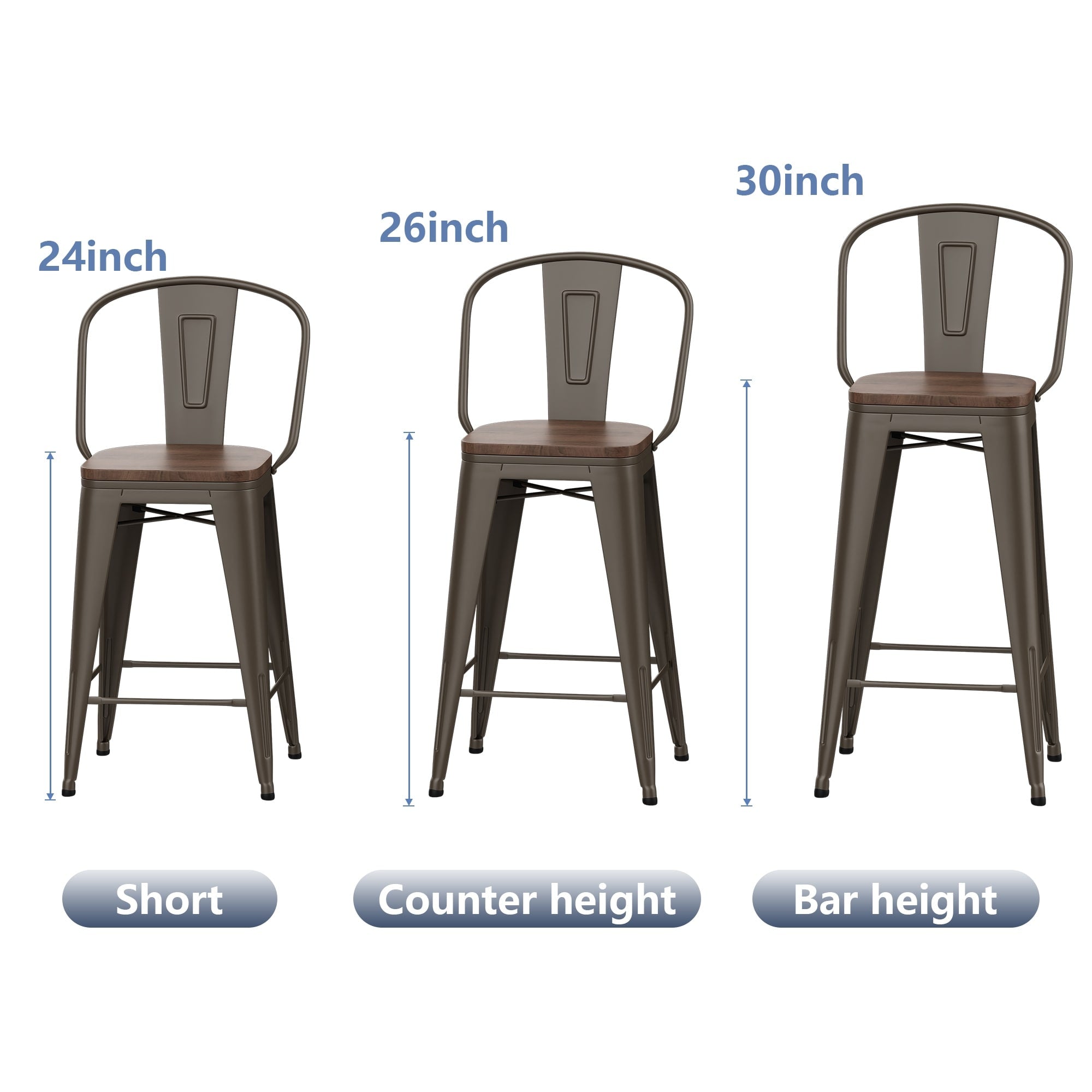Tabourets de bar de ferme Andeworld, ensemble de 4 tabourets de bar à hauteur de comptoir - Ensemble de 4