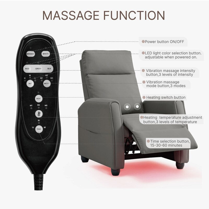 Fauteuil inclinable Andrea avec lumières LED et massage chauffant