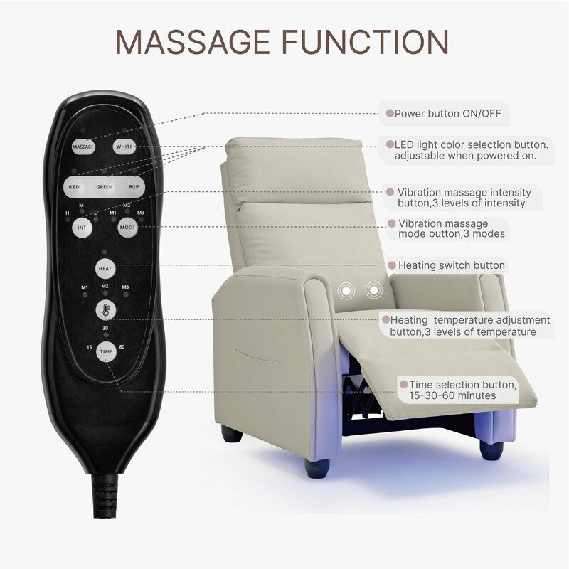 Fauteuil inclinable Andrea avec lumières LED et massage chauffant