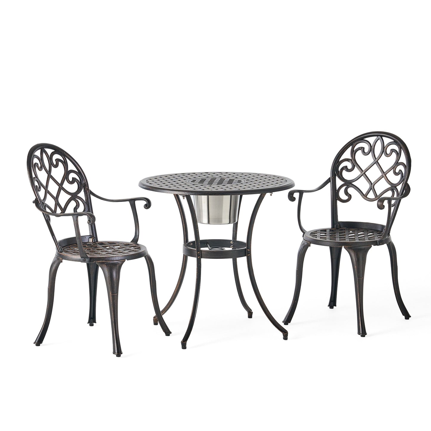 Christopher Knight Home Angeles Ensemble de bistrot d'extérieur en aluminium moulé avec seau à glace intégré