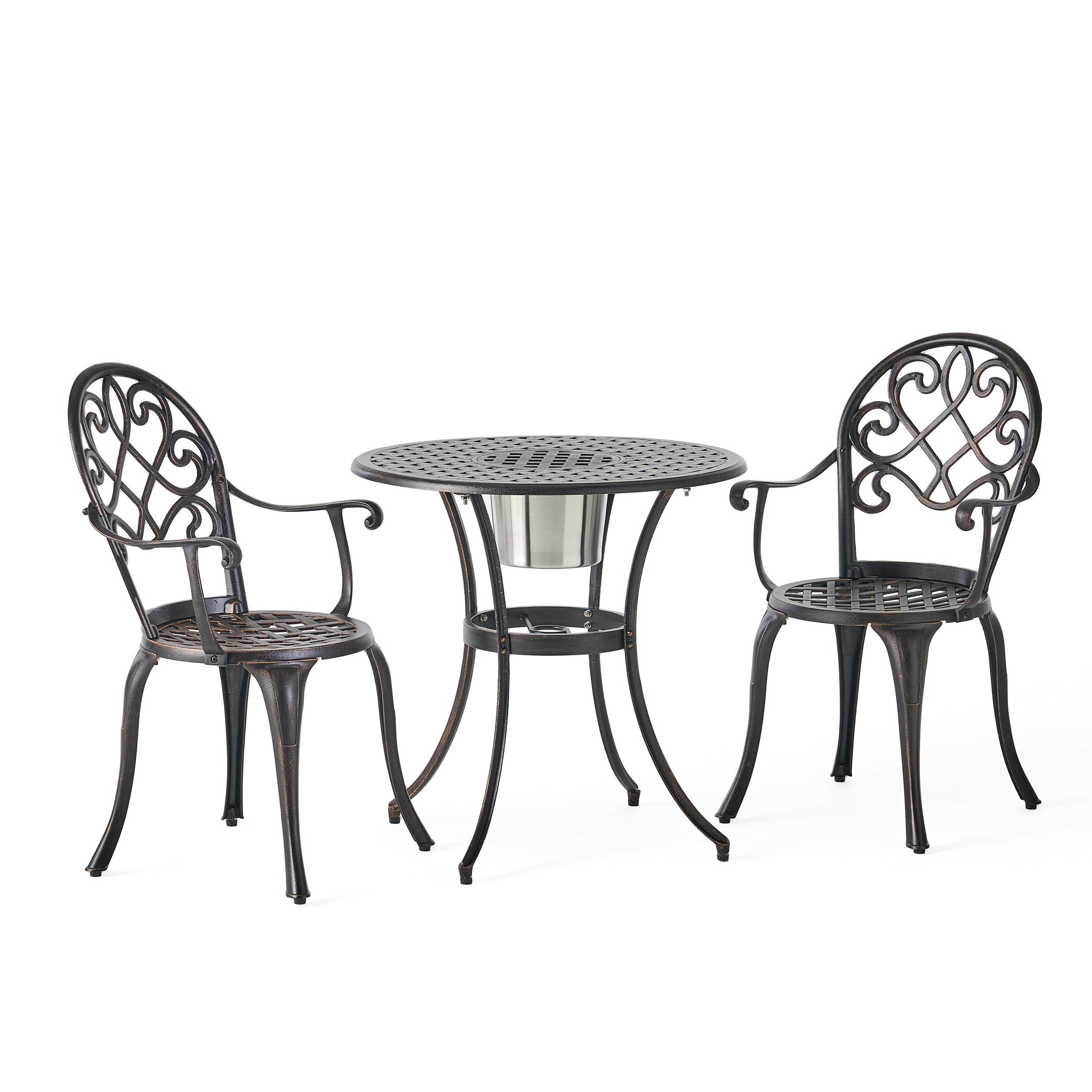Christopher Knight Home Angeles Ensemble de bistrot d'extérieur en aluminium moulé avec seau à glace intégré