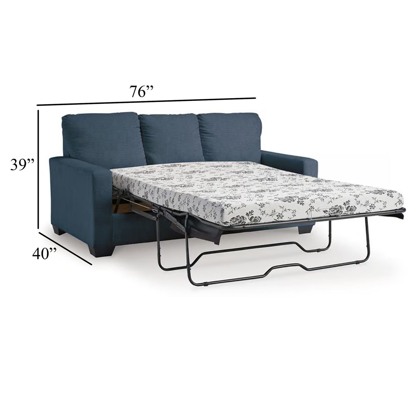 Canapé-lit Anise avec lit gigogne double, polyester bleu marine