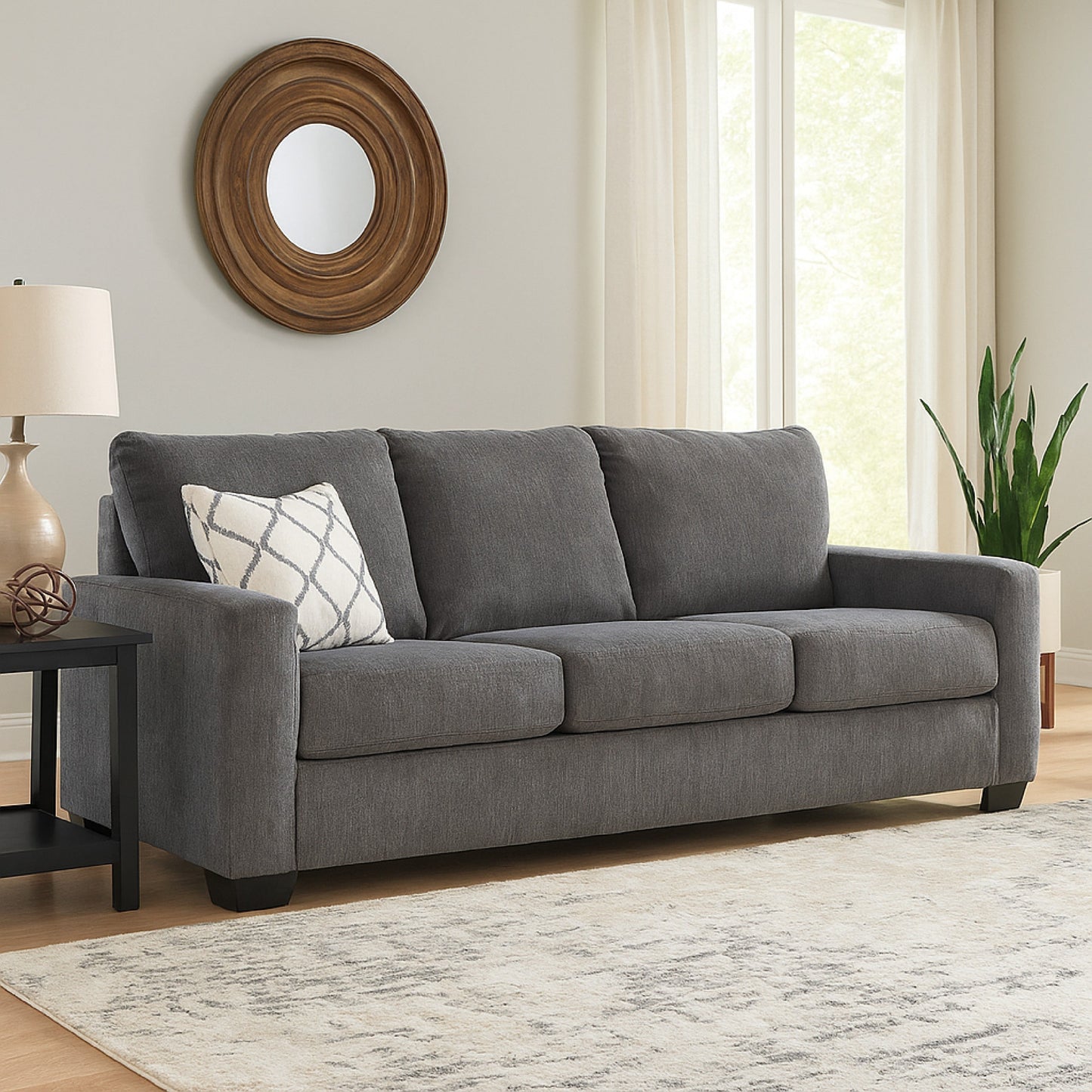 Canapé-lit Anise avec lit gigogne Queen Size, polyester gris étain