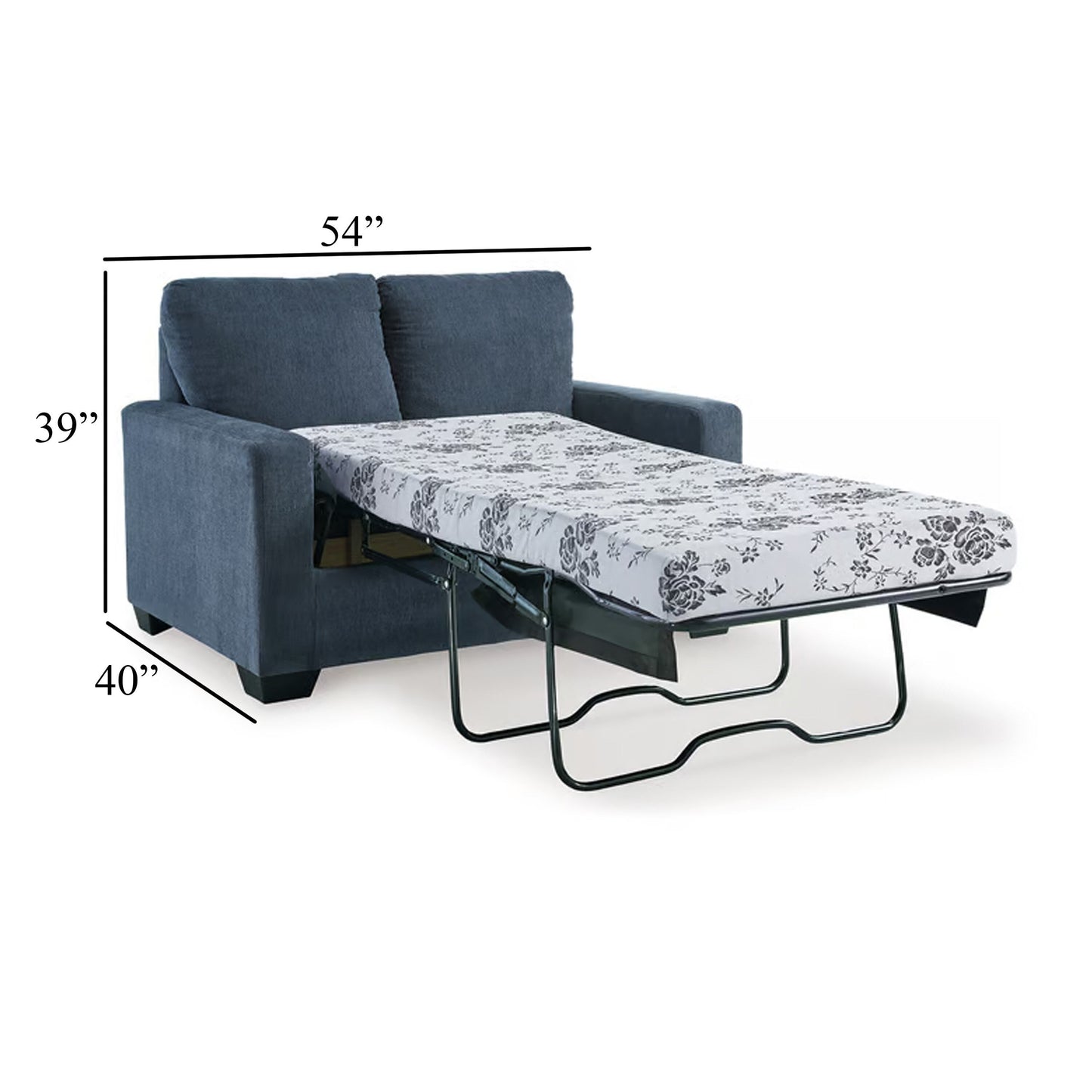 Canapé-lit Anise avec lit gigogne simple, polyester bleu marine
