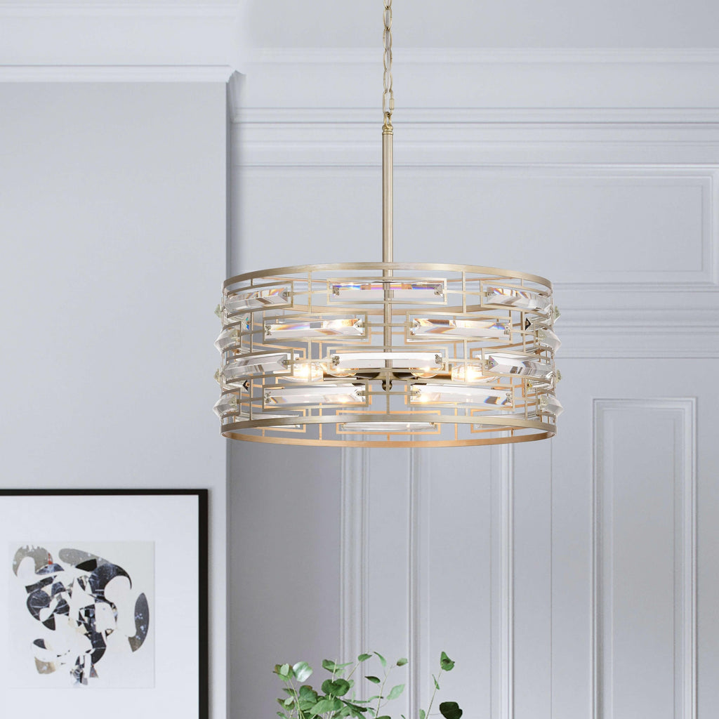 Lustre tambour Anita avec prisme en verre transparent