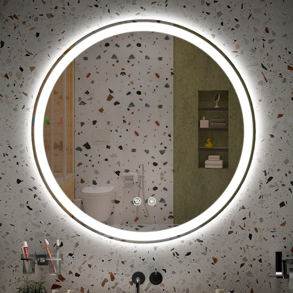Miroir de courtoisie rond sans cadre, antibuée, éclairé par LED et à intensité variable