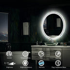 Miroir de courtoisie rond sans cadre, antibuée, éclairé par LED et à intensité variable