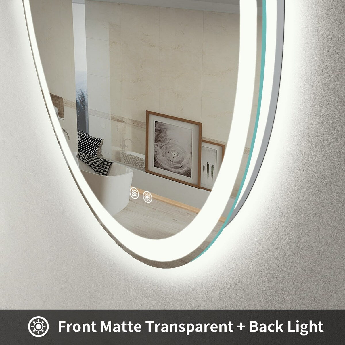Miroir de courtoisie rond sans cadre, antibuée, éclairé par LED et à intensité variable
