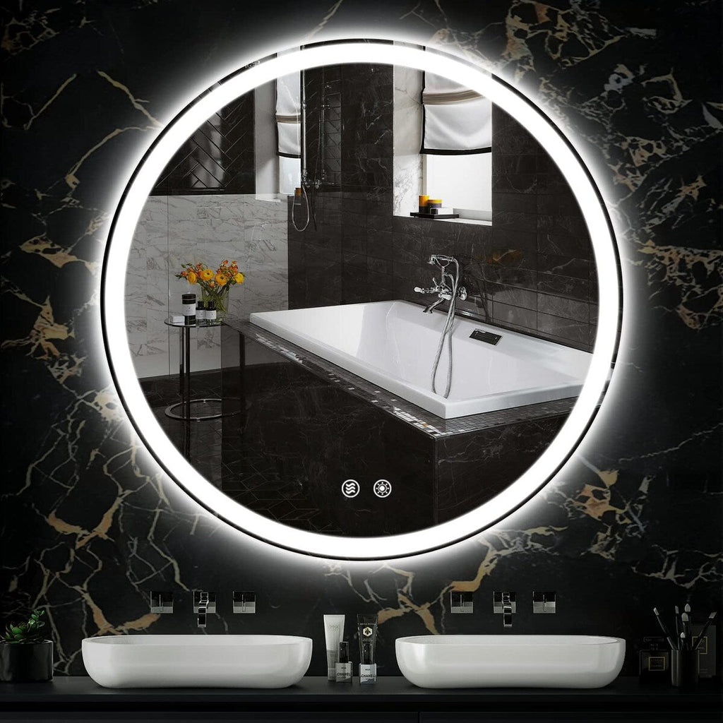Miroir de courtoisie rond sans cadre, antibuée, éclairé par LED et à intensité variable