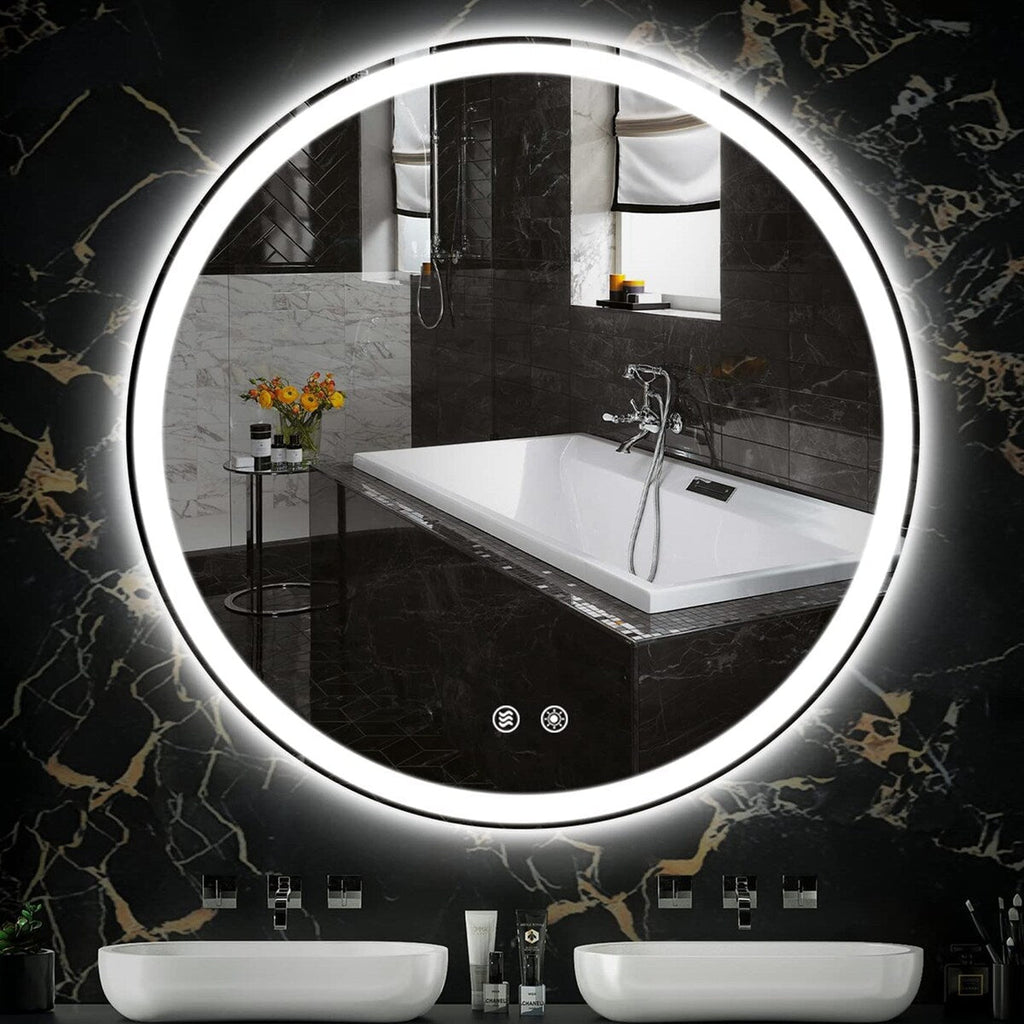 Miroir de courtoisie rond sans cadre, antibuée, éclairé par LED et à intensité variable