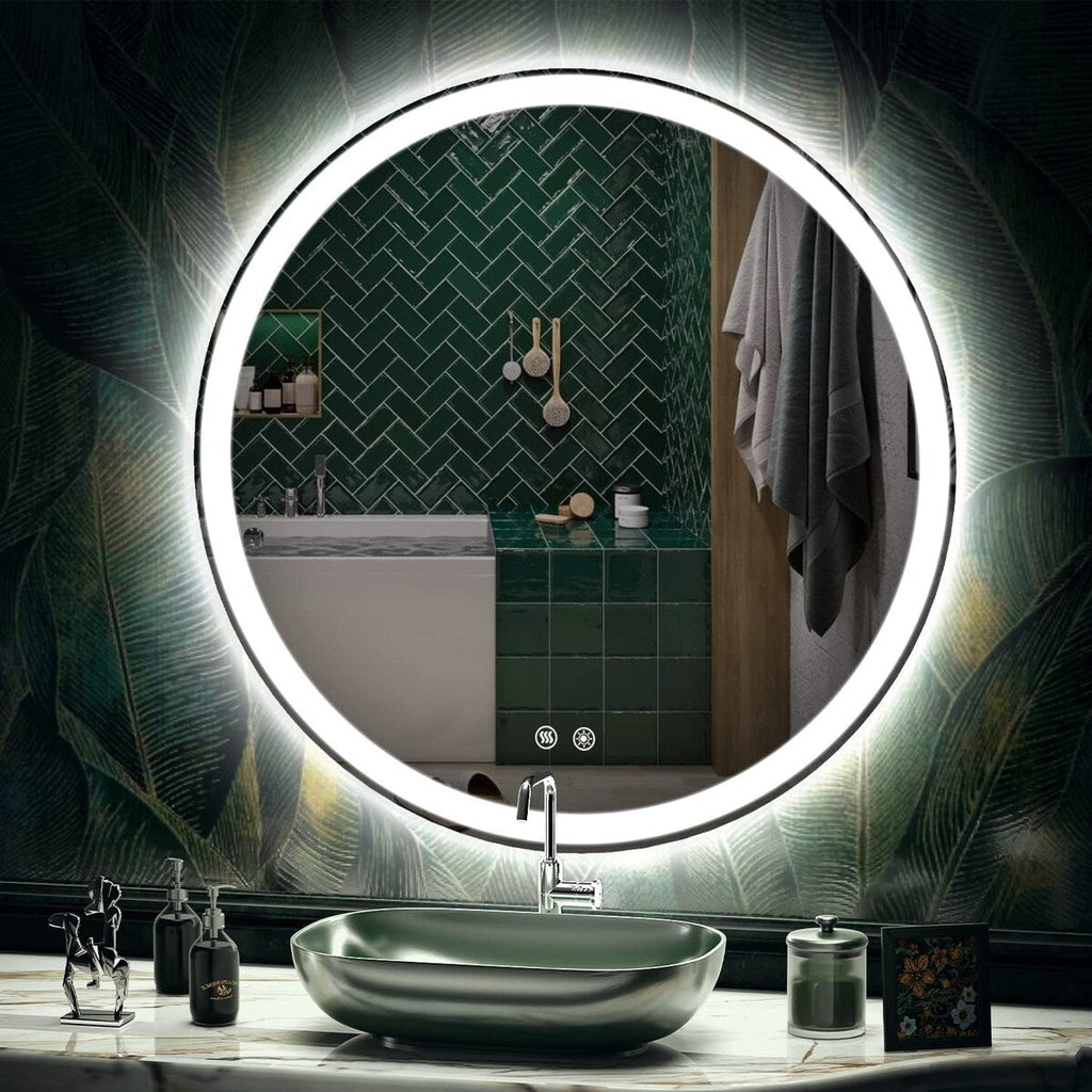 Miroir de courtoisie rond sans cadre, antibuée, éclairé par LED et à intensité variable