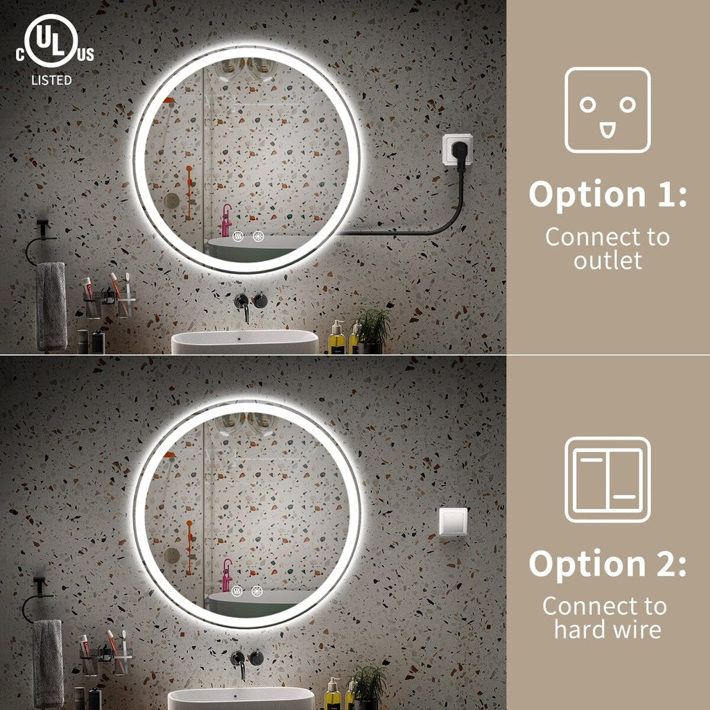 Miroir de courtoisie rond sans cadre, antibuée, éclairé par LED et à intensité variable