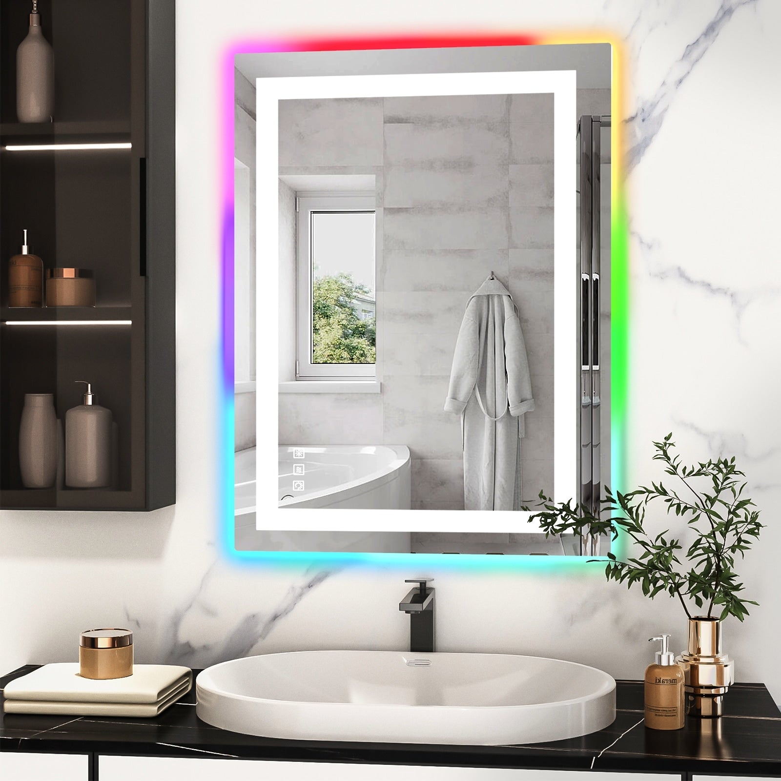 Miroir de salle de bain antibuée rétroéclairé RVB et LED frontale