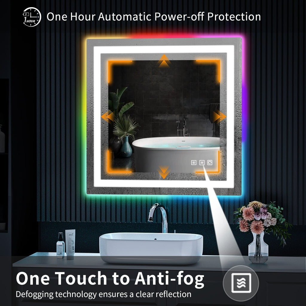 Miroir de salle de bain antibuée rétroéclairé RVB et LED frontale