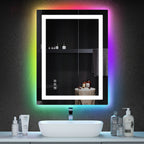 Miroir de salle de bain antibuée rétroéclairé RVB et LED frontale