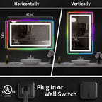 Miroir de salle de bain antibuée rétroéclairé RVB et LED frontale