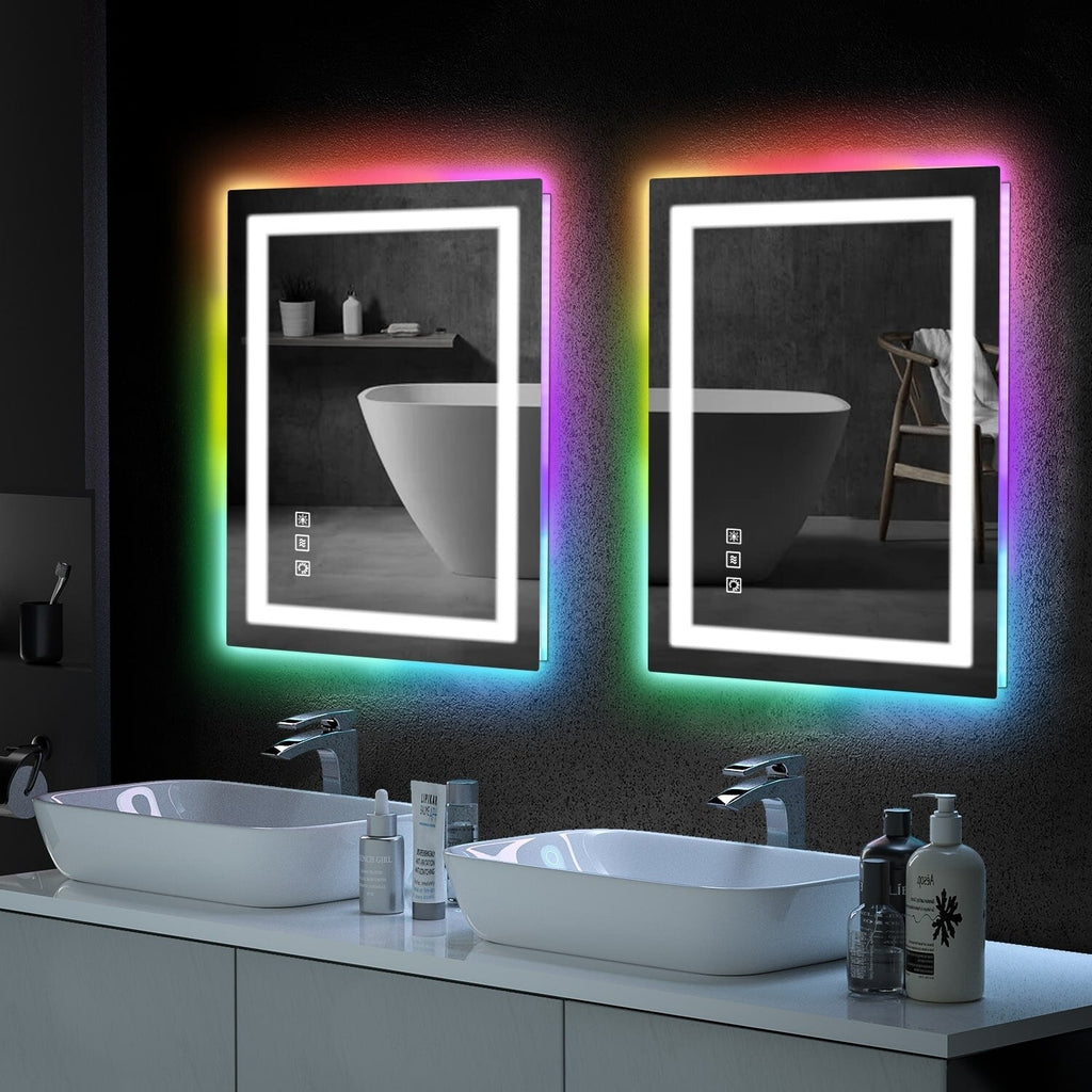 Miroir de salle de bain antibuée rétroéclairé RVB et LED frontale