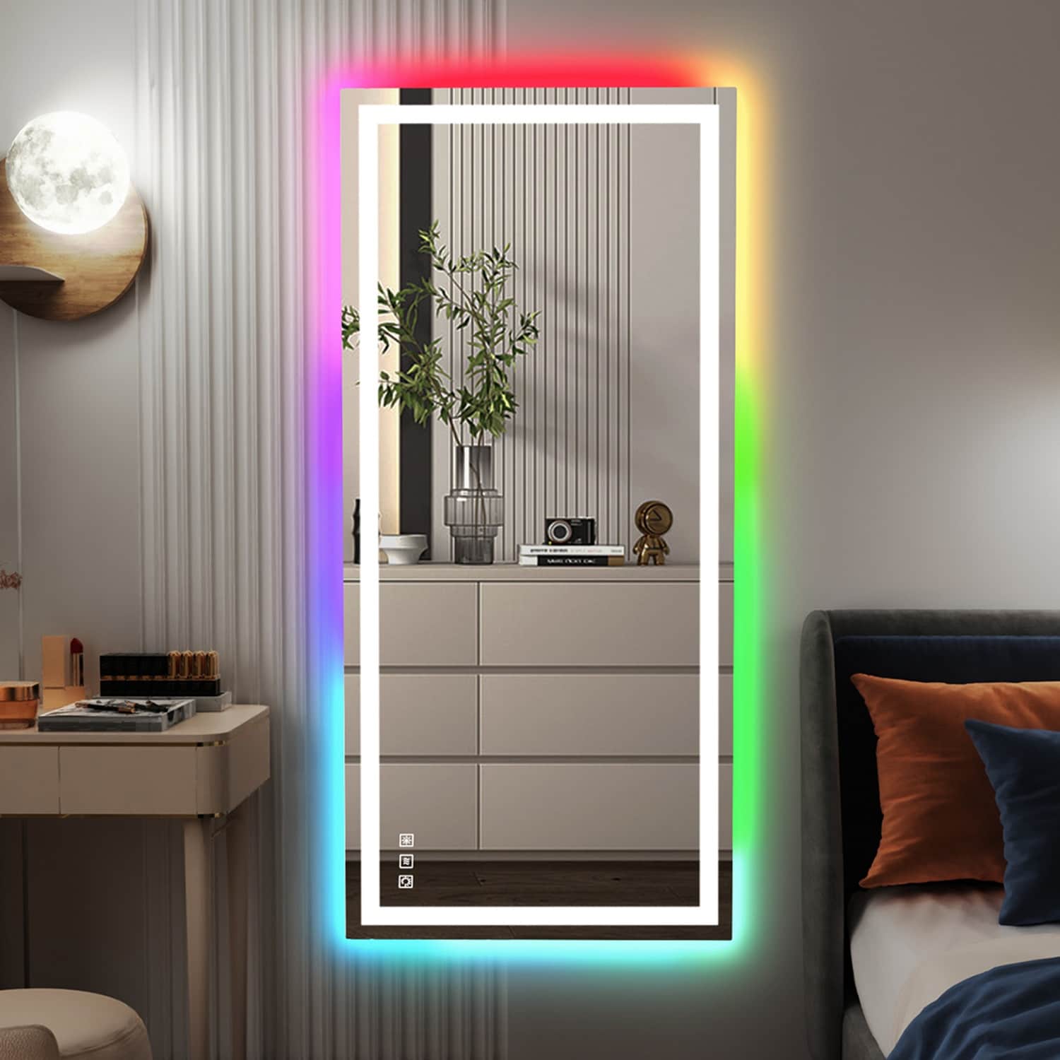Miroir de salle de bain antibuée rétroéclairé RVB et LED frontale