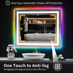 Miroir de salle de bain antibuée rétroéclairé RVB et LED frontale