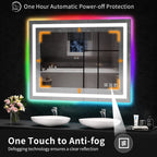 Miroir de salle de bain antibuée rétroéclairé RVB et LED frontale
