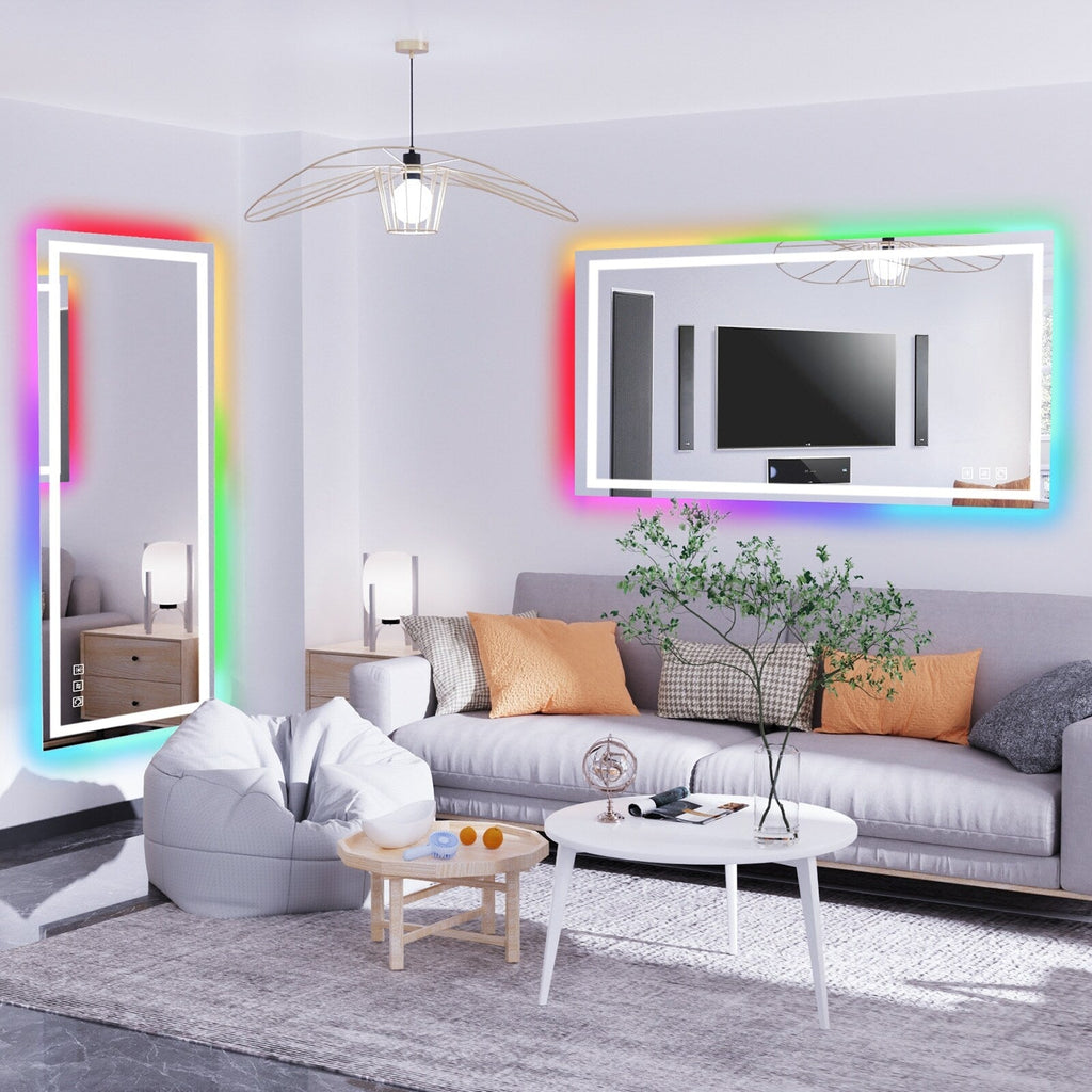Miroir de salle de bain antibuée rétroéclairé RVB et LED frontale