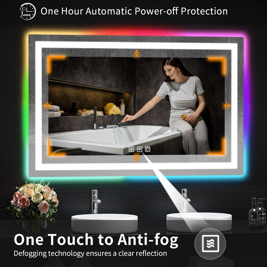 Miroir de salle de bain antibuée rétroéclairé RVB et LED frontale