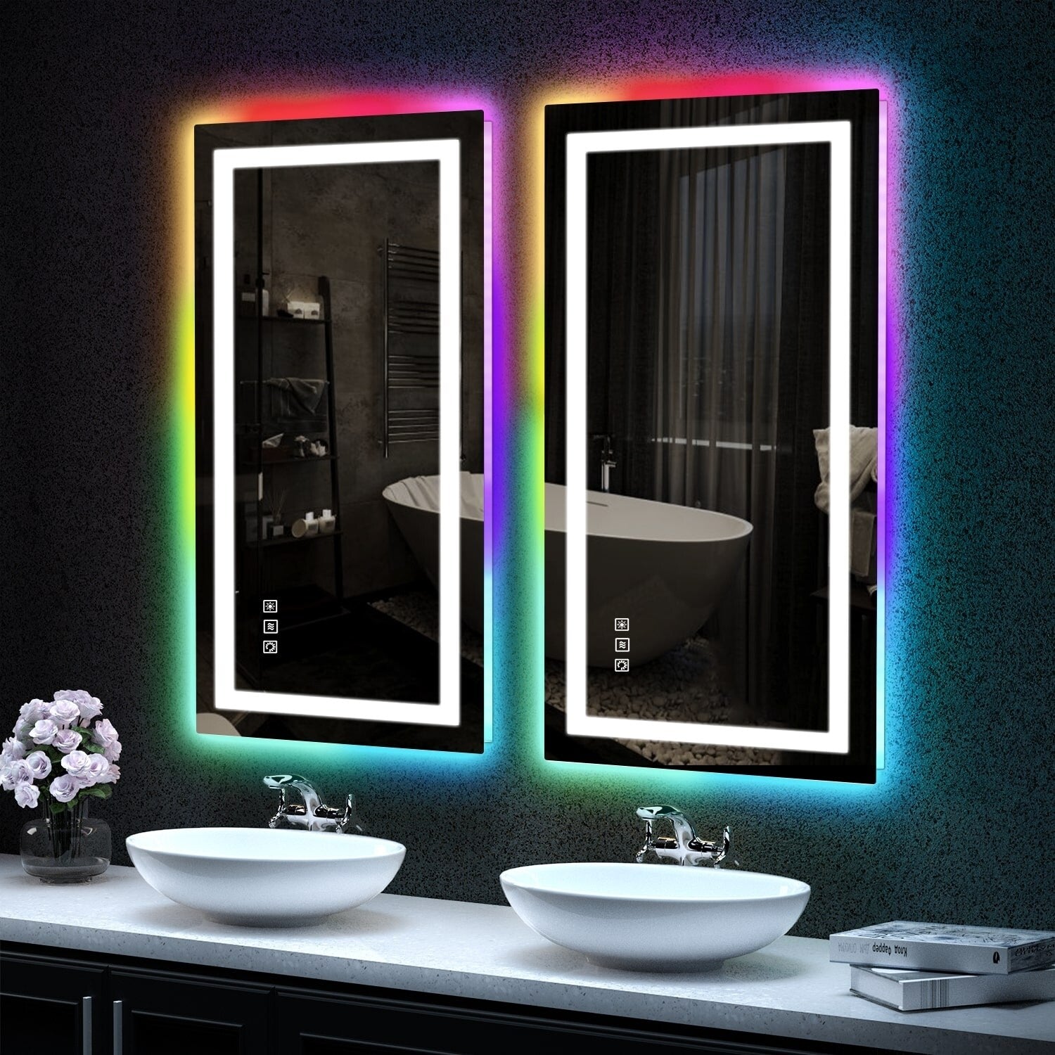 Miroir de salle de bain antibuée rétroéclairé RVB et LED frontale
