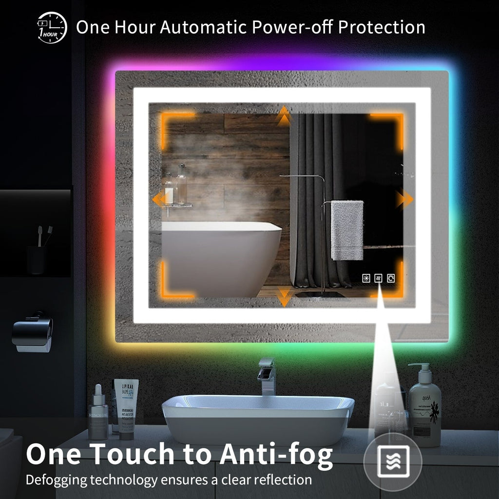 Miroir de salle de bain antibuée rétroéclairé RVB et LED frontale