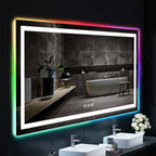 Miroir de salle de bain antibuée rétroéclairé RVB et LED frontale