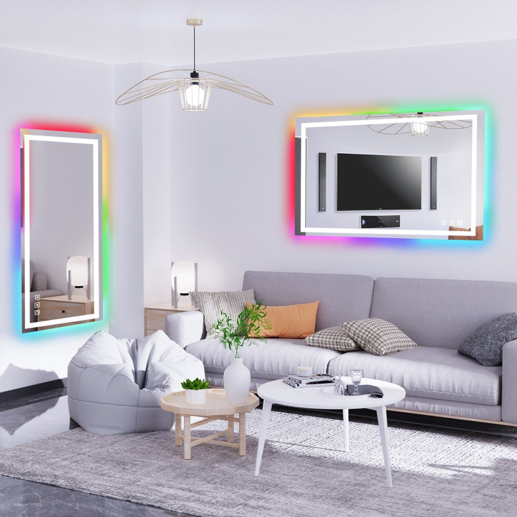 Miroir de salle de bain antibuée rétroéclairé RVB et LED frontale