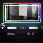 Miroir de salle de bain antibuée rétroéclairé RVB et LED frontale