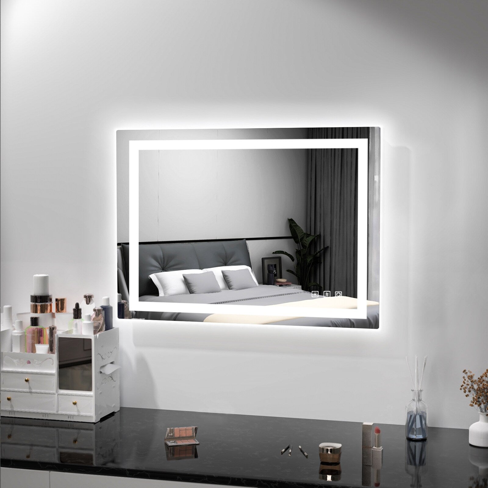 Miroir de salle de bain antibuée rétroéclairé RVB et LED frontale