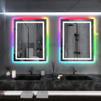 Miroir de salle de bain antibuée rétroéclairé RVB et LED frontale