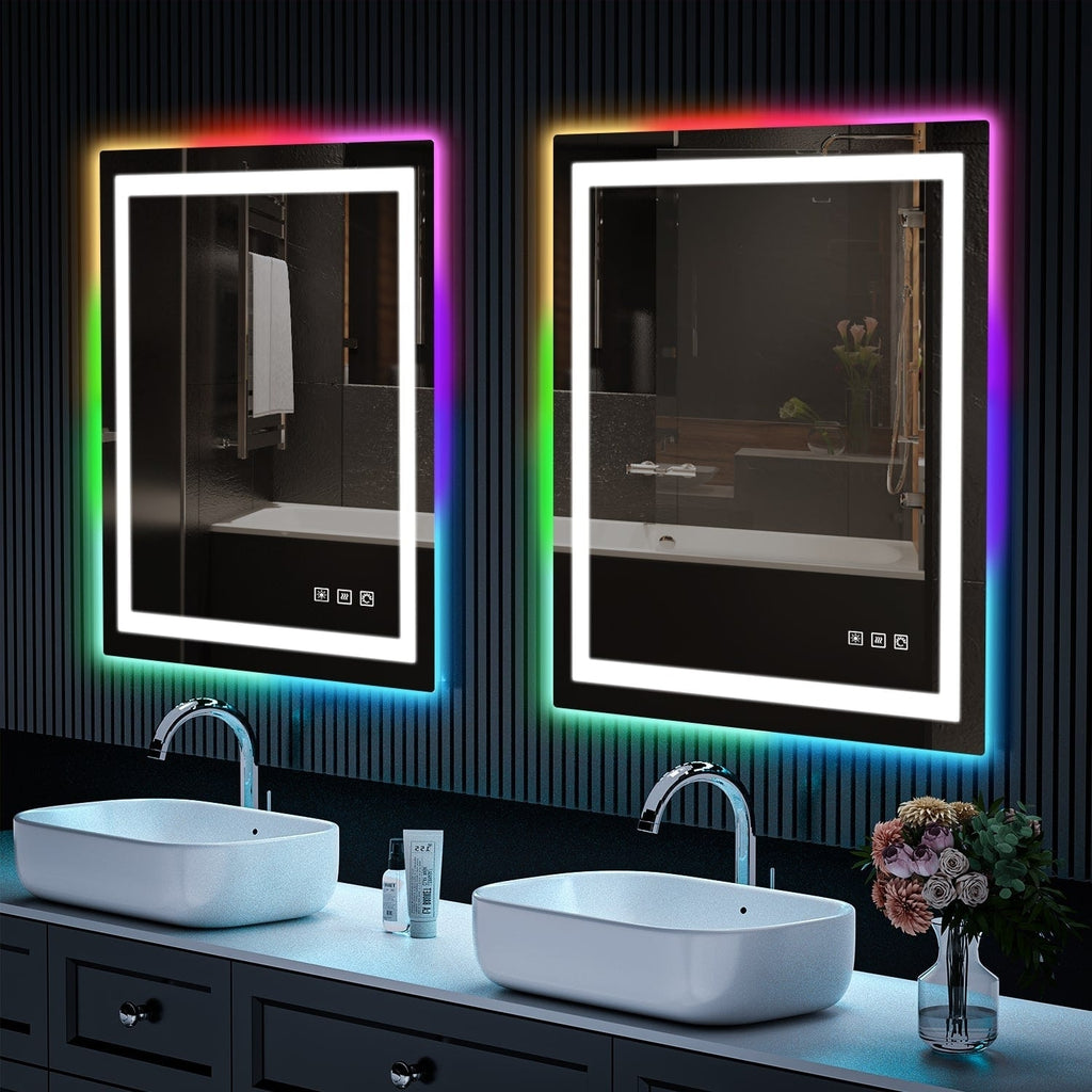 Miroir de salle de bain antibuée rétroéclairé RVB et LED frontale