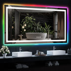 Miroir de salle de bain antibuée rétroéclairé RVB et LED frontale