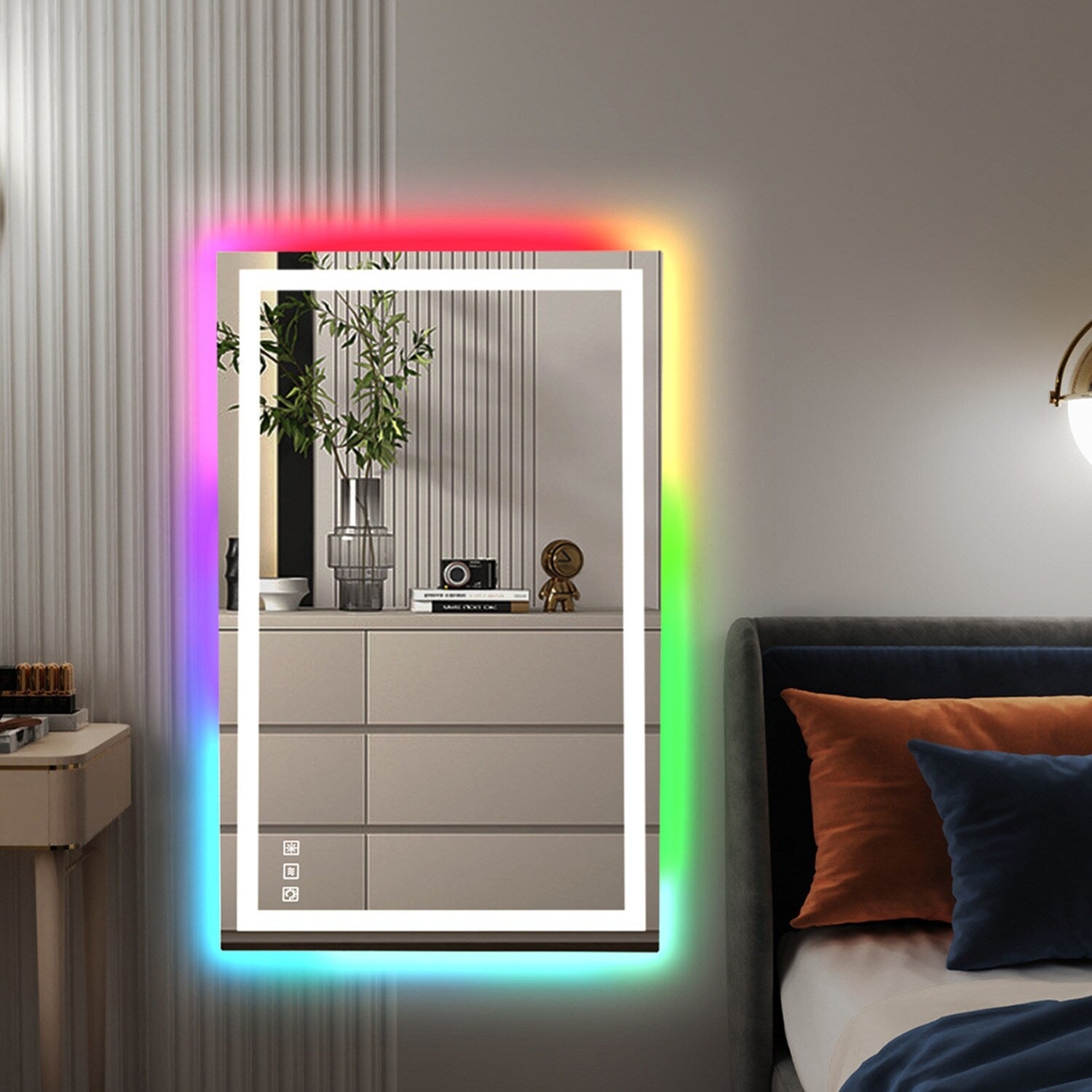 Miroir de salle de bain antibuée rétroéclairé RVB et LED frontale