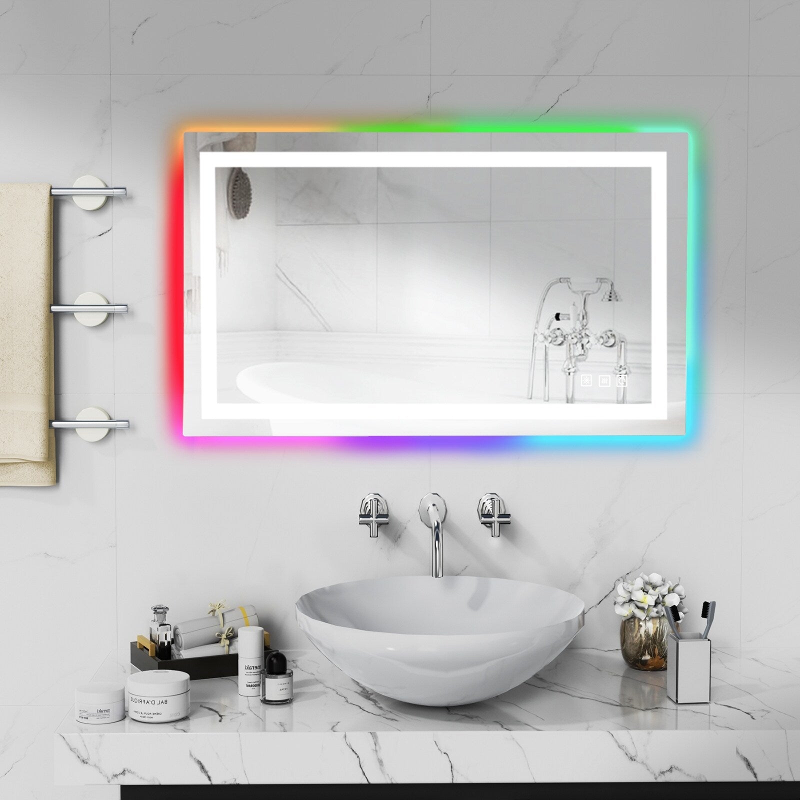 Miroir de salle de bain antibuée rétroéclairé RVB et LED frontale