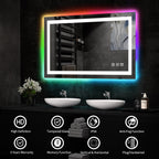 Miroir de salle de bain antibuée rétroéclairé RVB et LED frontale