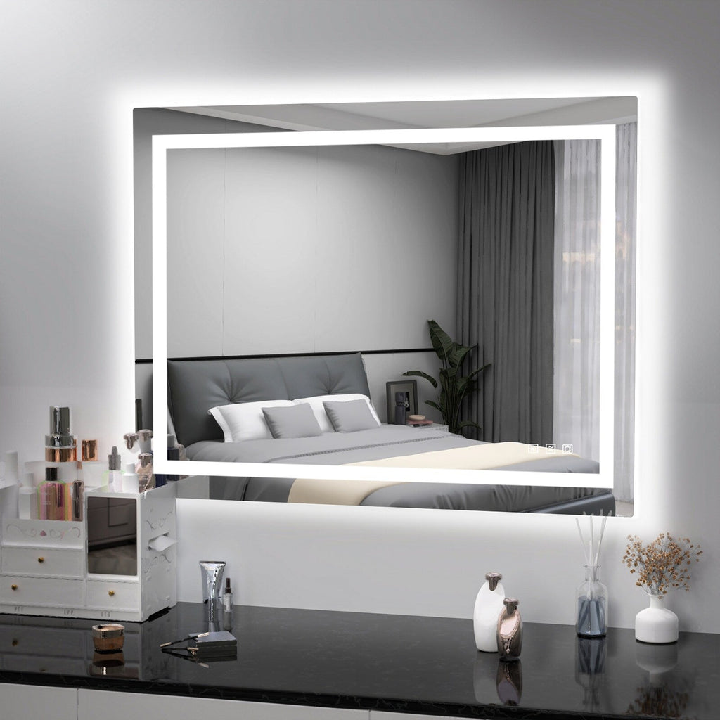 Miroir de salle de bain antibuée rétroéclairé RVB et LED frontale