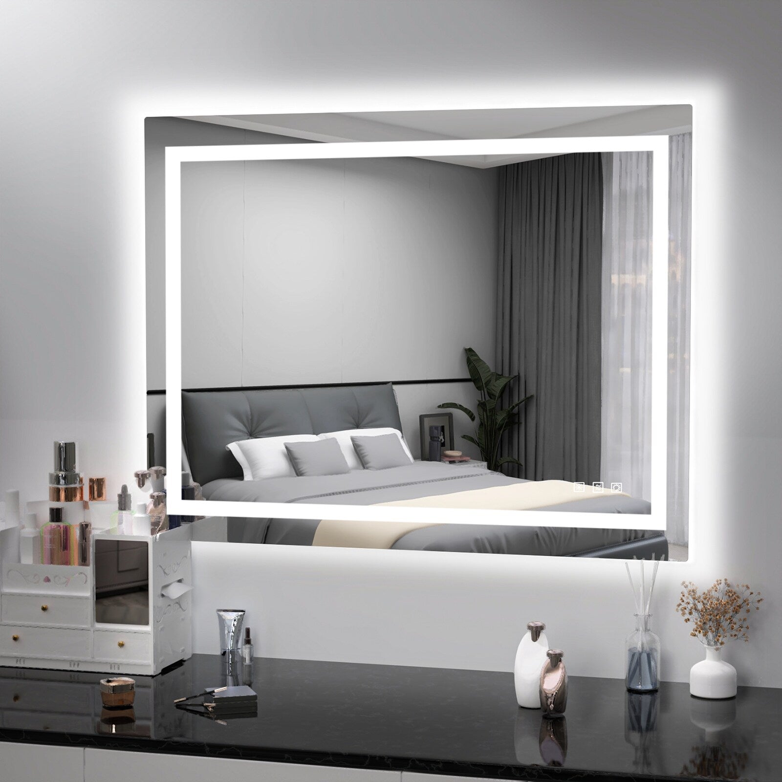 Miroir de salle de bain antibuée rétroéclairé RVB et LED frontale
