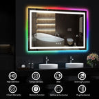 Miroir de salle de bain antibuée rétroéclairé RVB et LED frontale