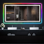 Miroir de salle de bain antibuée rétroéclairé RVB et LED frontale