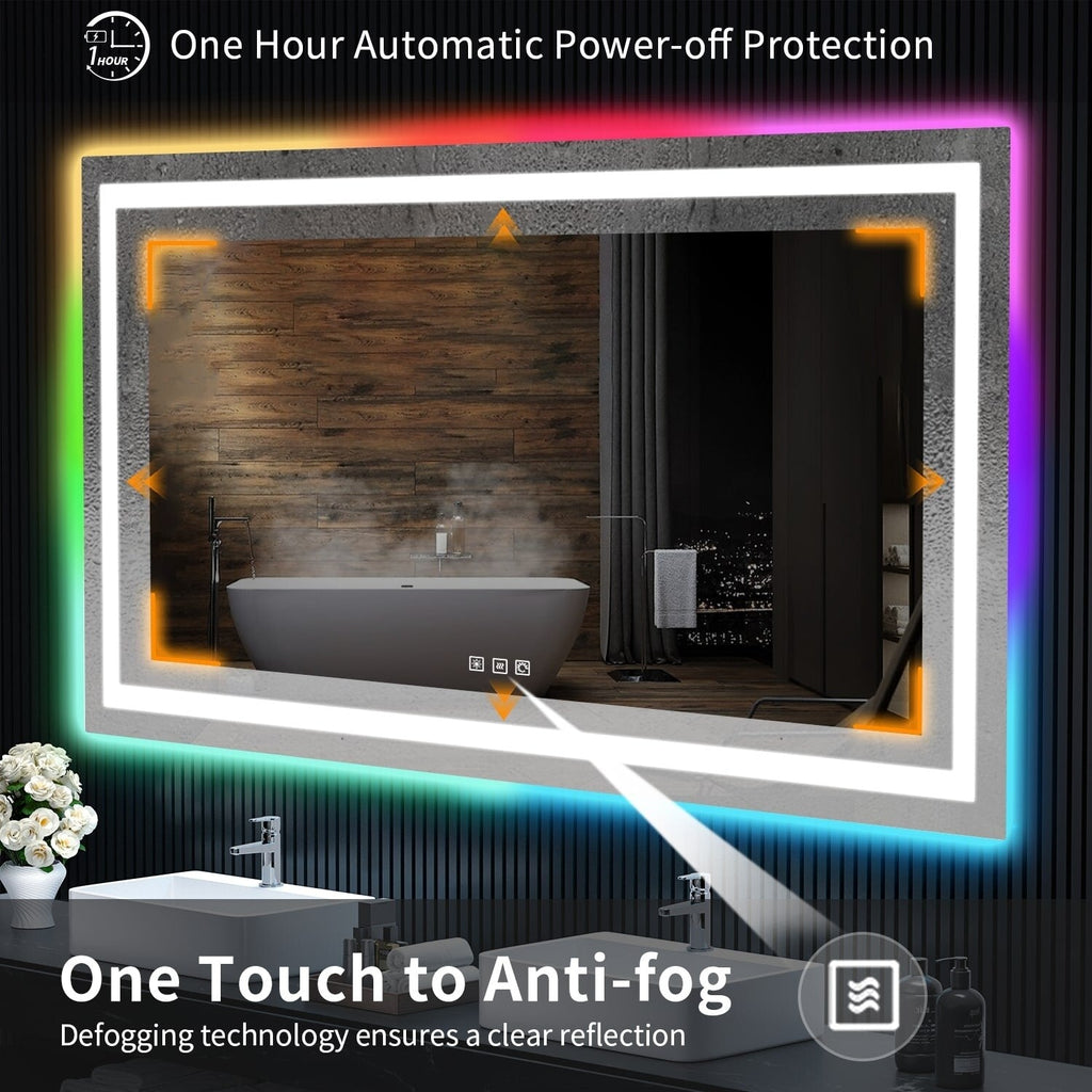 Miroir de salle de bain antibuée rétroéclairé RVB et LED frontale