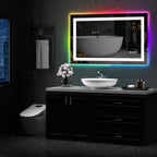 Miroir de salle de bain antibuée rétroéclairé RVB et LED frontale
