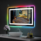 Miroir de salle de bain antibuée rétroéclairé RVB et LED frontale