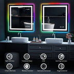 Miroir de salle de bain antibuée rétroéclairé RVB et LED frontale