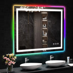 Miroir de salle de bain antibuée rétroéclairé RVB et LED frontale