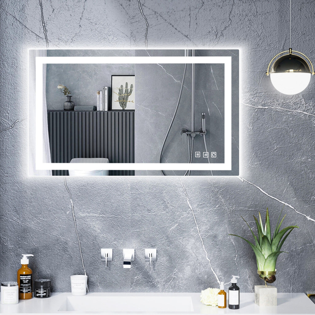 Miroir de salle de bain antibuée rétroéclairé RVB et LED frontale