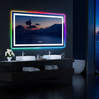 Miroir de salle de bain antibuée rétroéclairé RVB et LED frontale